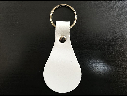 White - Real Leather Key Fob - Pear Drop